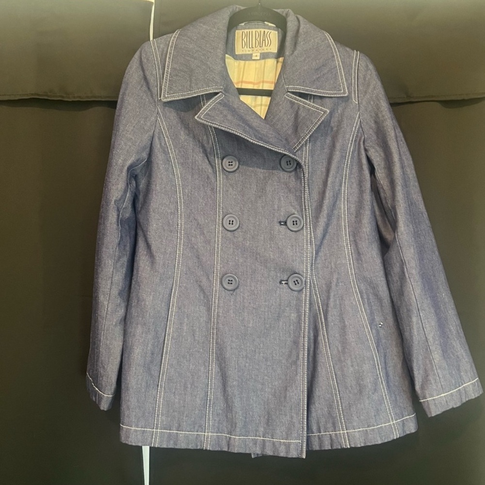 Vintage Bill Blass Denim Peacoat Jacket Coastal Preppy Classic Size 4